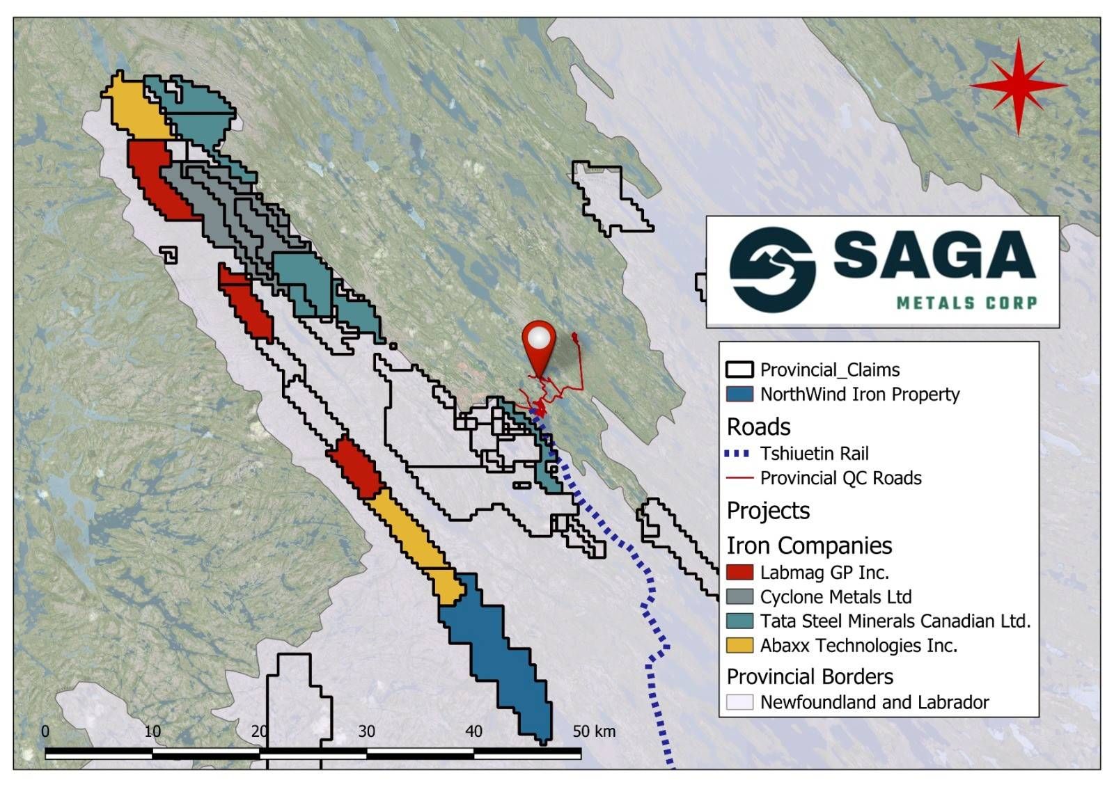 Regional map of the North Wind Iron Ore Project in Labrador, Canada